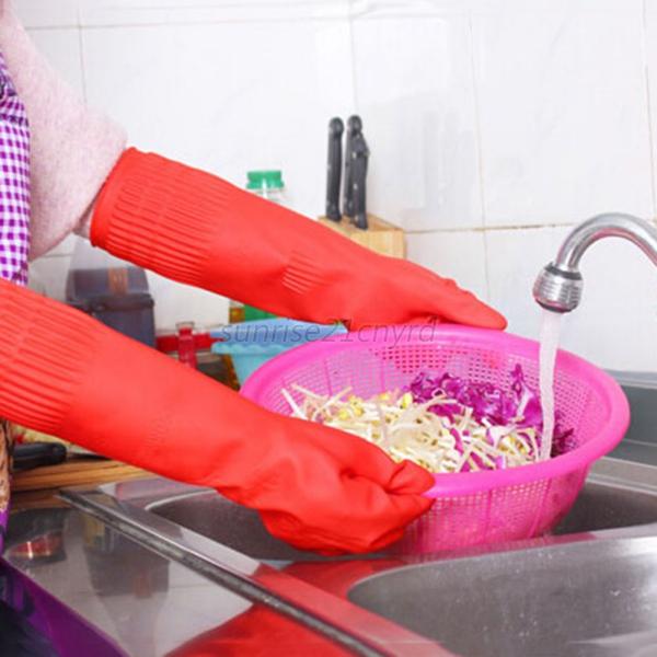 Kitchen Wash Dishes Cleaning Waterproof Long Sleeve Rubber Latex Gloves